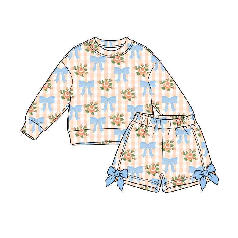 Preorder MOQ 5 pcs Each Style Flower Bows Plaid Kids Matching Clothes