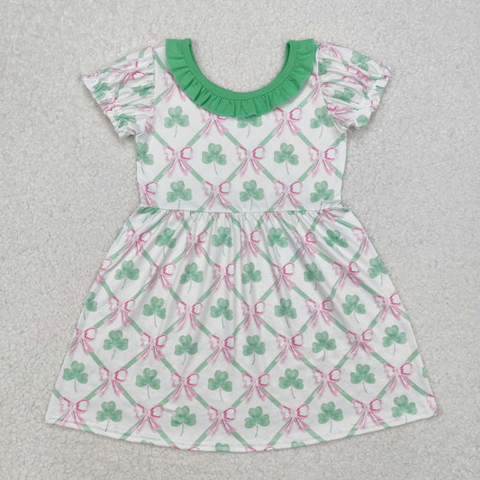 green bow pattern print lace Girls dress