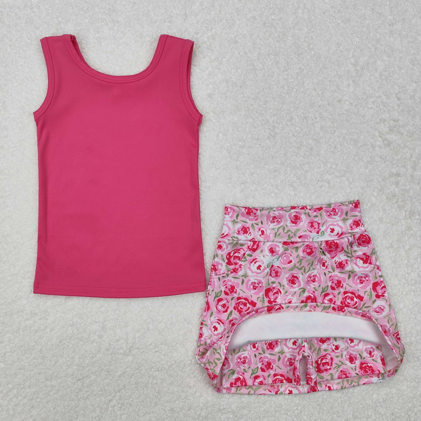 Red sleeveless rose Girls ‘s summer outfit