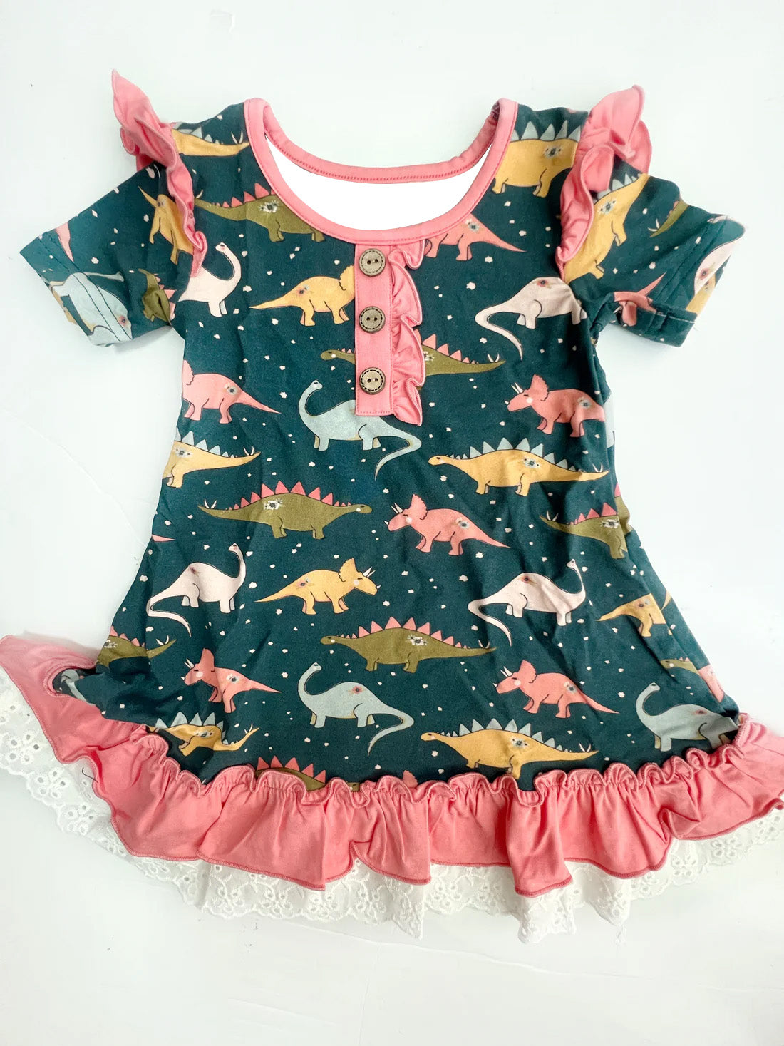 pre-ordercorlorful dinosaur print short sleeve Girls dress GSSO1638