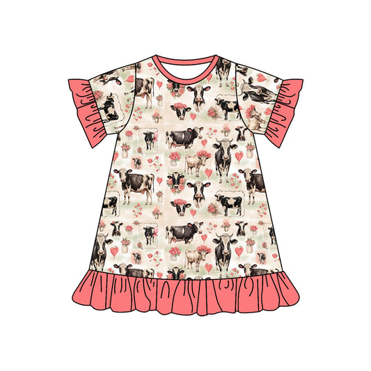 pre-order cow flowers print short sleeve Girls dress GSD1639