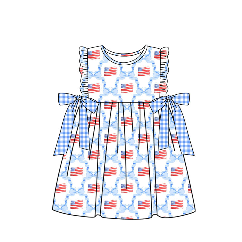 pre-order Blue bow flag print short sleeve Girls dress GSSO1641