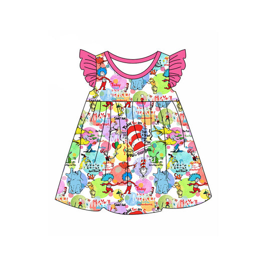 pre-order cartoon print short sleeve Girls dress GSD1644