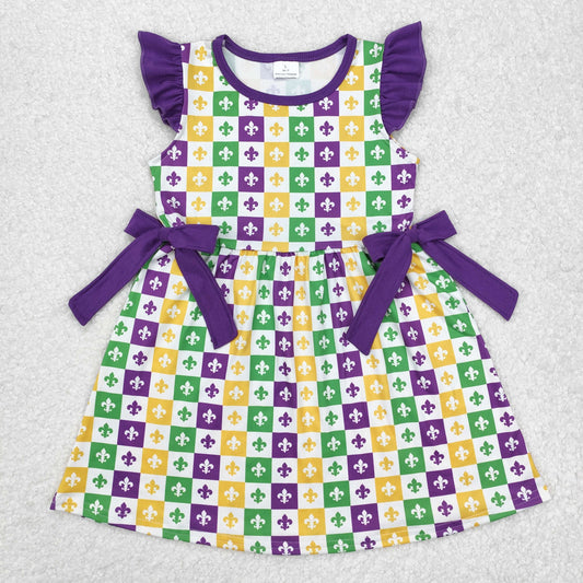 Carnival plaid purple bow lace Girls dress