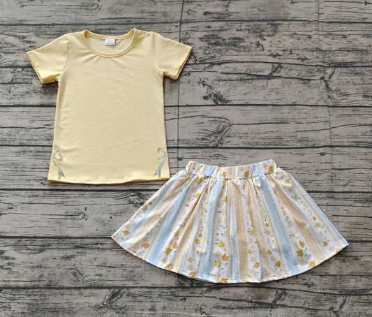 pre -order yellow flowers embroidery girls Summer set GSD1716