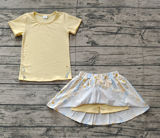 pre -order yellow flowers embroidery girls Summer set GSD1716