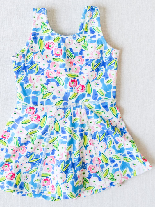 pre -order blue flowers Short Sleeve girls yoga set GSD1990