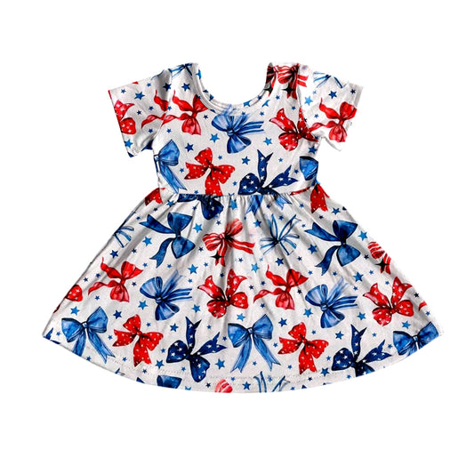 pre -order red blue bow  stars Short Sleeve girls set GSD1993