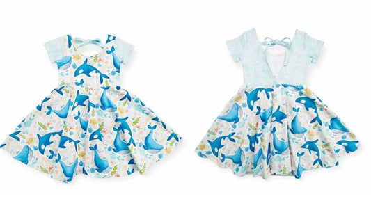 pre -orde blue whale print girls dress GSD2011
