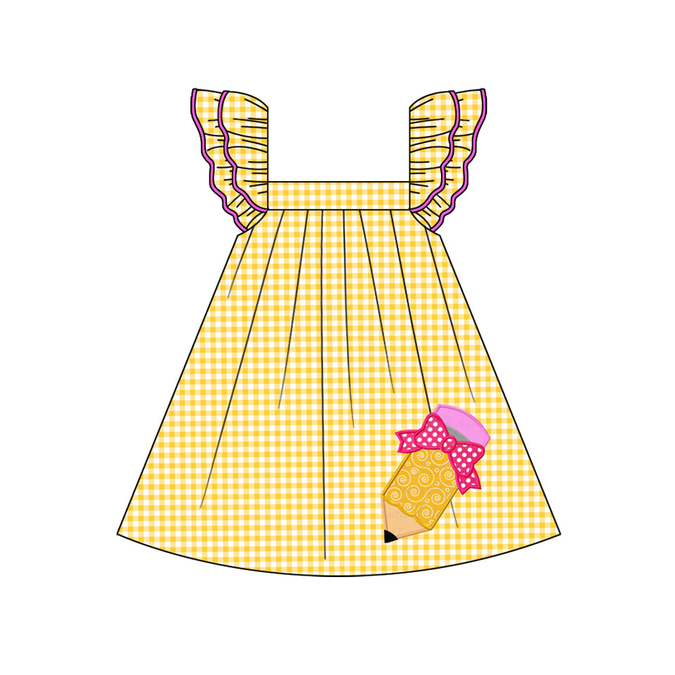 pre -orde yellow plaid pencil back to school girls dress GSD2012