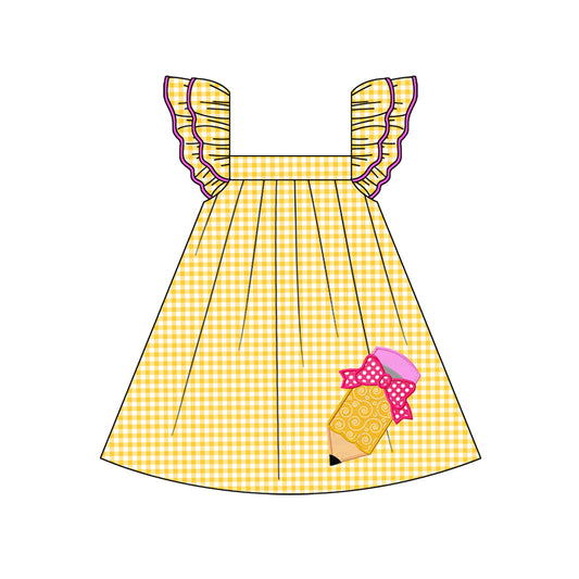 pre -orde yellow plaid pencil back to school girls dress GSD2012