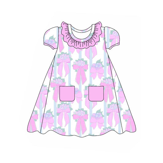 pre -order purple floral bow short Sleeve girls set GSD2016