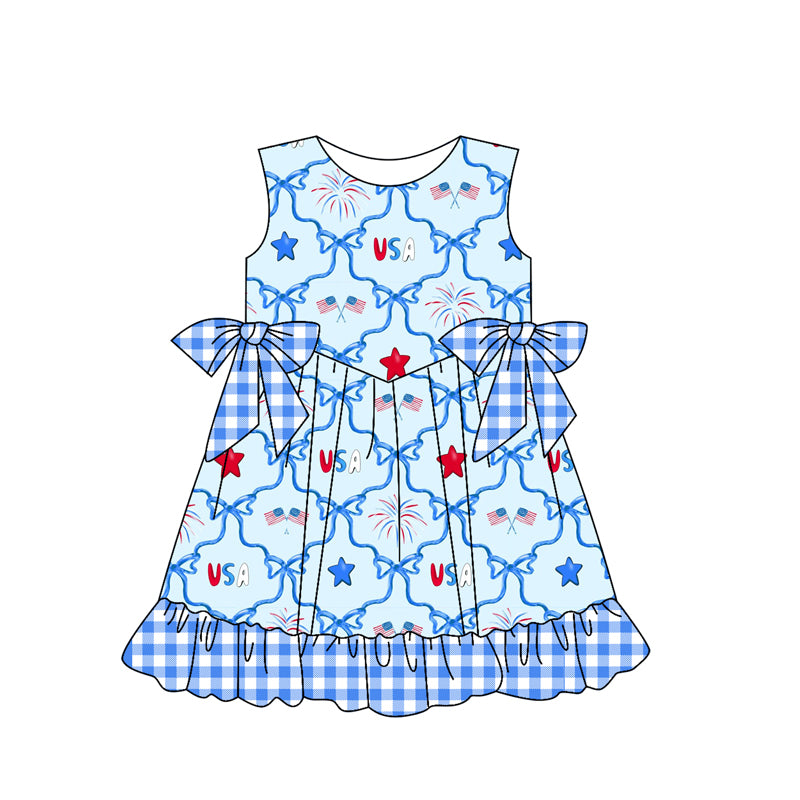 pre -order 4th of July blue stars bows Sleeveless girls set GSD2030
