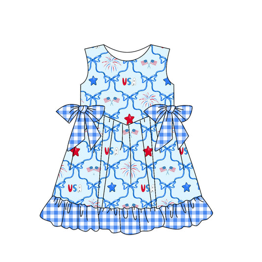 pre -order 4th of July blue stars bows Sleeveless girls set GSD2030