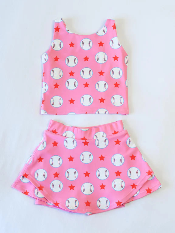 pre -order pink baseball stars Sleeveless girls yoga set GSD2041