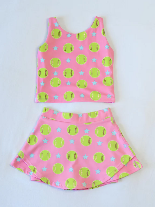 pre -order pink softball stars Sleeveless girls yoga set GSD2042