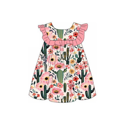 pre -order cactus pink flowers Sleeveless girls set GSD2058