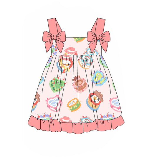pre -order cartoon pink bow Sleeveless girls set GSD2063