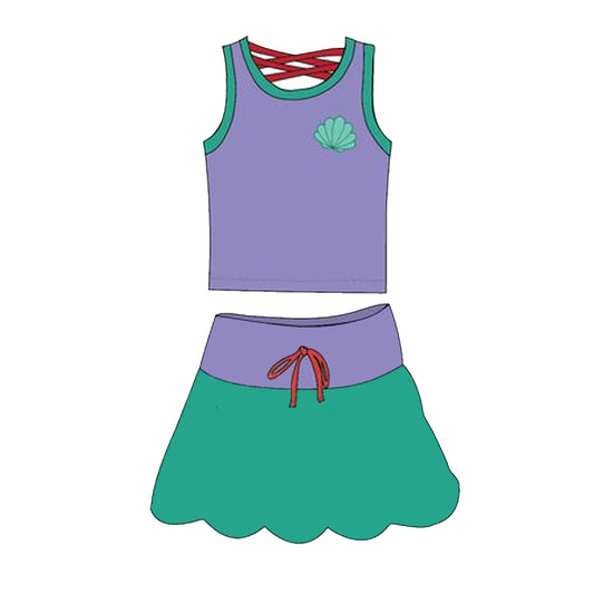 pre -order green shell print Sleeveless girl set GSD2064