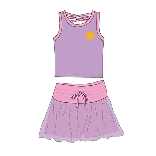 pre -order purple  print Sleeveless girl set GSD2068