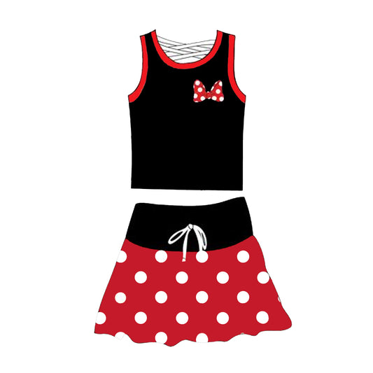 pre -order polk bow print Sleeveless girl set GSD2069