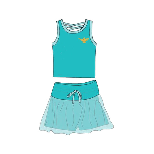 pre -order cyan print Sleeveless girl set GSD2076