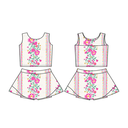 pre -order flowers print Sleeveless yoga girls set GSD2084