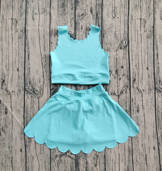 pre -order Blue Solid yoga sleeveless print girl set GSD2096