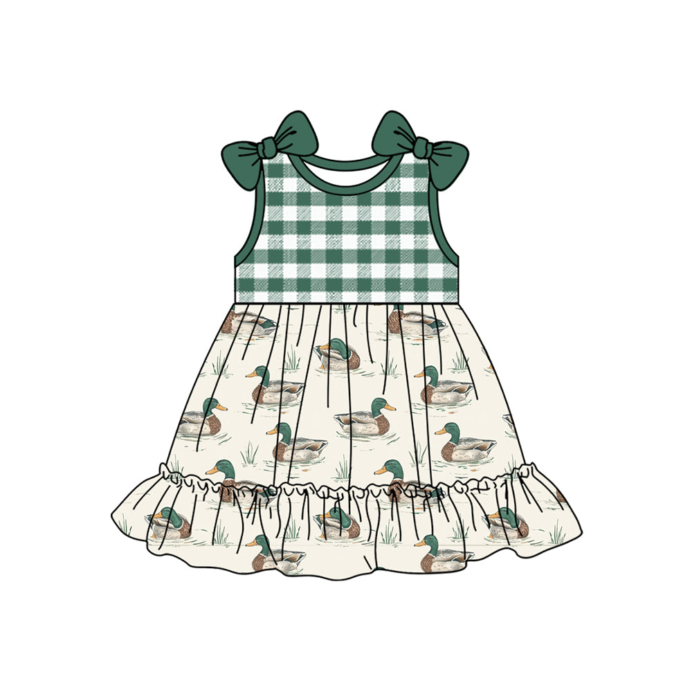 pre -order green plaid  duck print Sleeveless girl set GSD2108