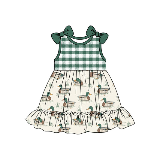 pre -order green plaid  duck print Sleeveless girl set GSD2108