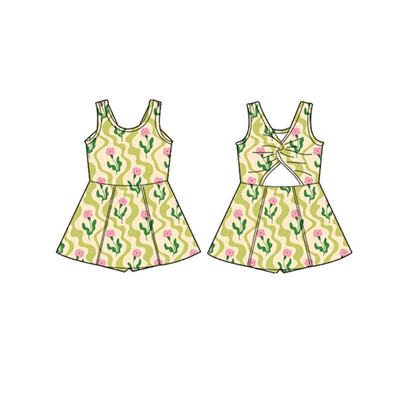 pre -order green flowers  print Sleeveless girl yoga set GSD2112