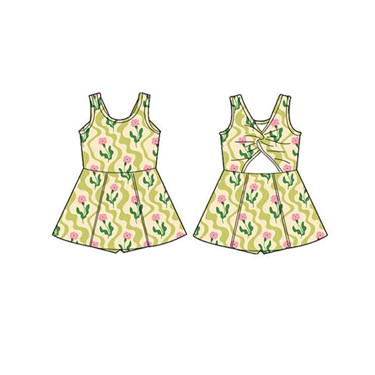 pre -order green flowers  print Sleeveless girl yoga set GSD2112