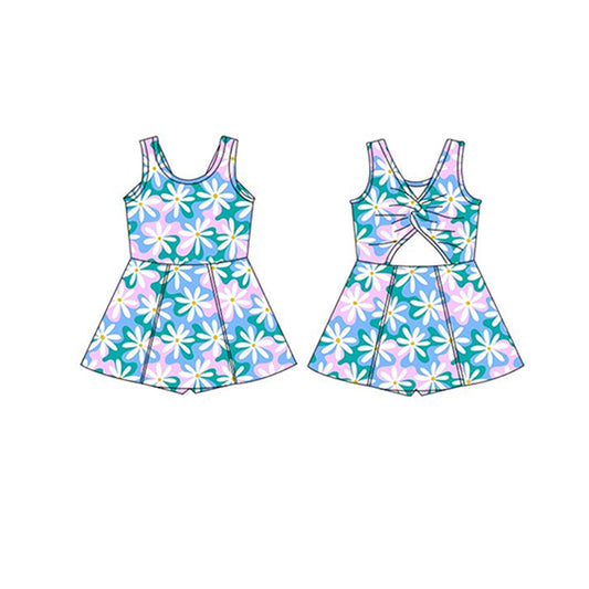 pre -order blue flowers  print Sleeveless girl yoga set GSD2114