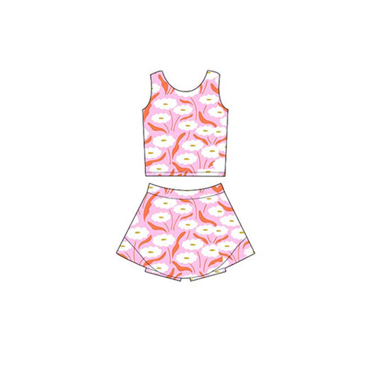 pre -order pink flowers  print Sleeveless girl yoga set GSD2118
