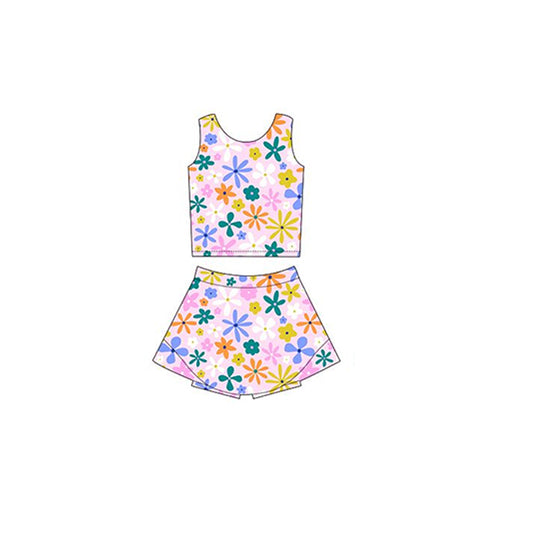 pre -order colorful flowers  print Sleeveless girl yoga set GSD2120
