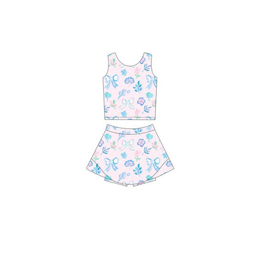pre -order pink flowers  print Sleeveless girl yoga set GSD2122