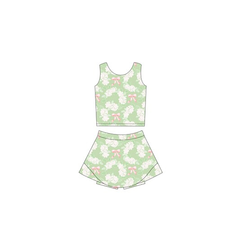 pre -order green flowers  print Sleeveless girl yoga set GSD2123