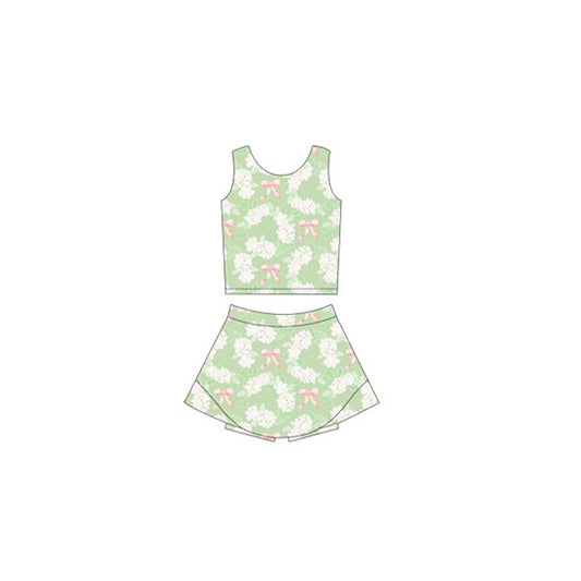 pre -order green flowers  print Sleeveless girl yoga set GSD2123