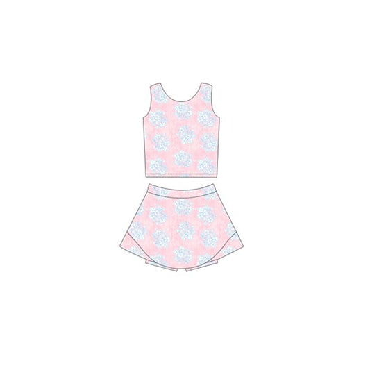 pre -order blue flowers  print Sleeveless girl yoga set GSD2124