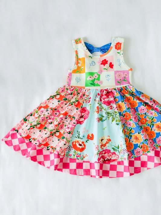 pre -order flowers print Girls sleeveless dressGSD2125
