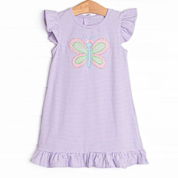 pre -order purple stripe print Girls  dressGSD2128