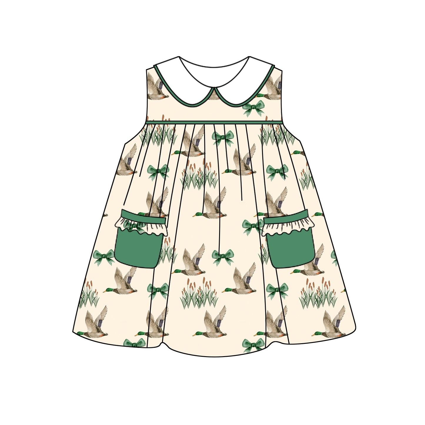 pre -order duck pocket print Girls  dressGSD2130