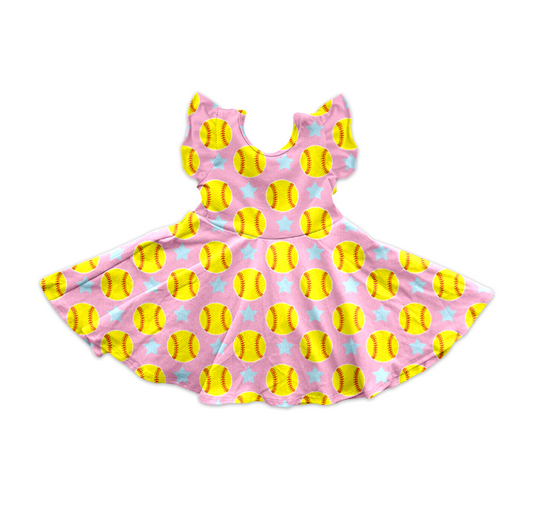 pre -order yellow baseball star print flying Sleeve girl set GSD2133