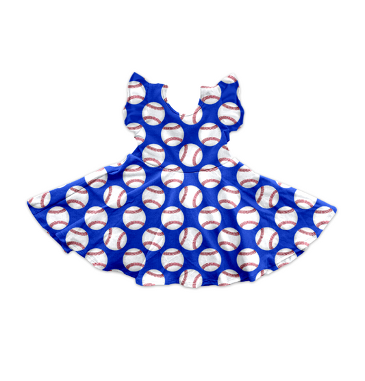 pre -order blue baseball star print flying Sleeve girl set GSD2134