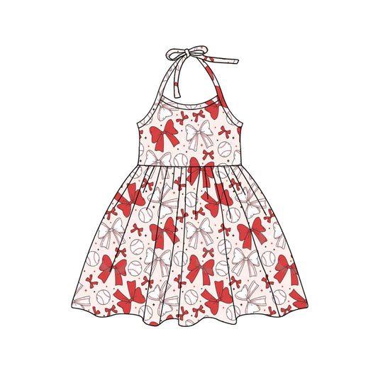 pre -order red baseball bows sleeveless print girl dress GSD2147