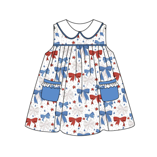 pre -order blue bows sleeveless print girl dress GSD2148