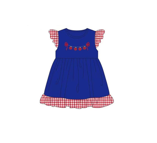 pre -order navy Blue flying sleeve print girl dress GSD2153