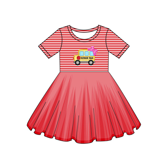 pre -order Red stripe sleeve print girl dress GSD2154