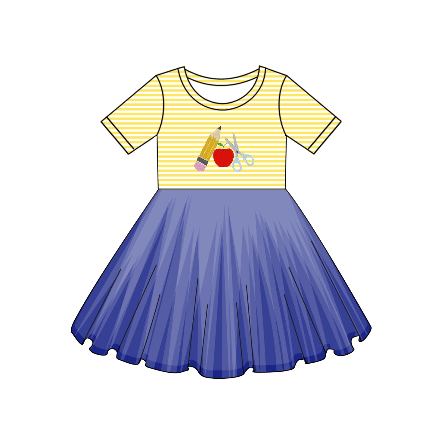 pre -order yellow stripe short sleeve Apple print girl dress GSD2155