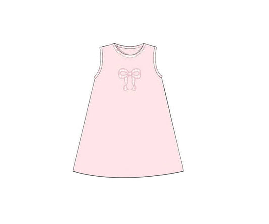 pre -order pink bow sleeveless print girl dress GSD2157
